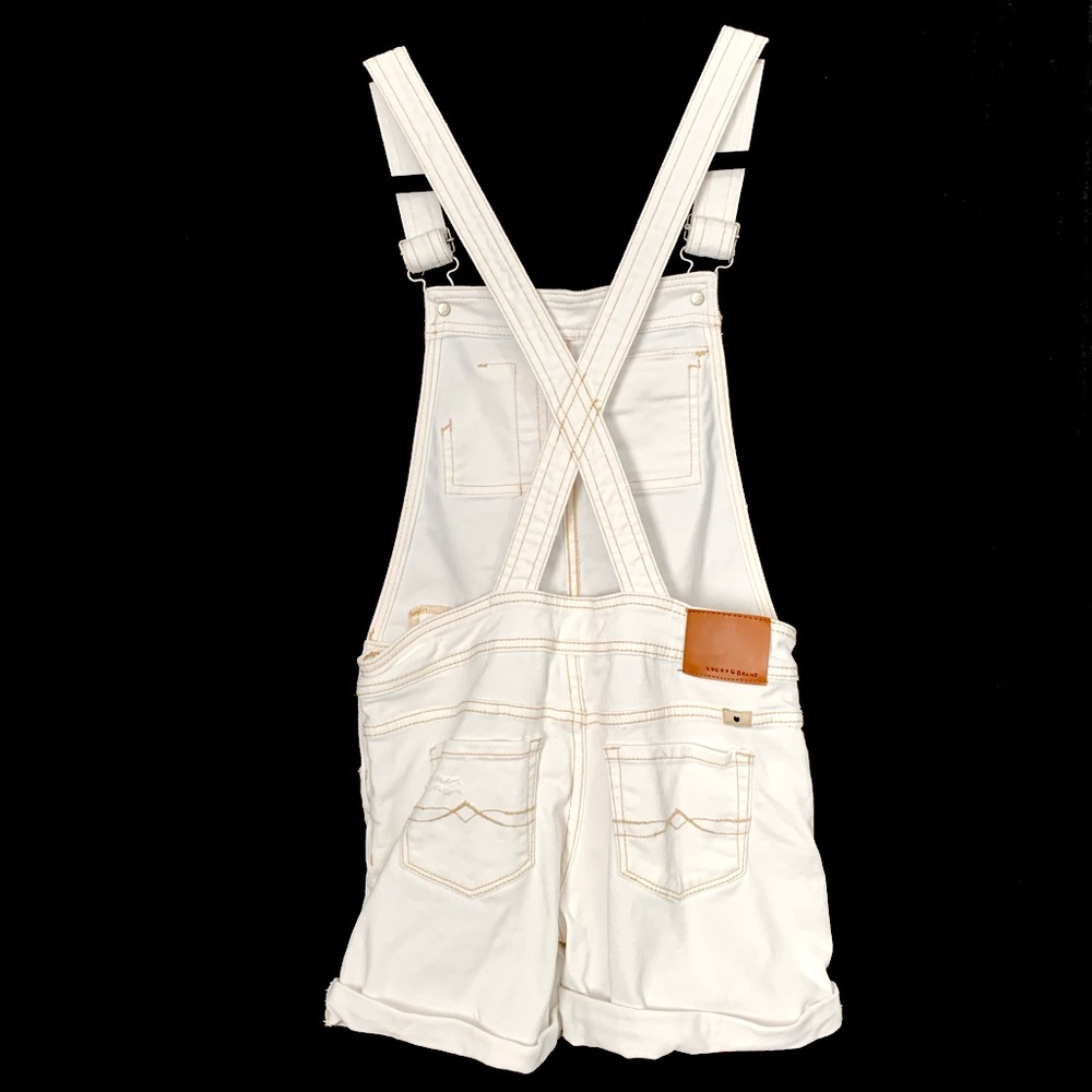 Lucky Brand Distressed Cotton Denim Shortalls - Picture 2 of 6